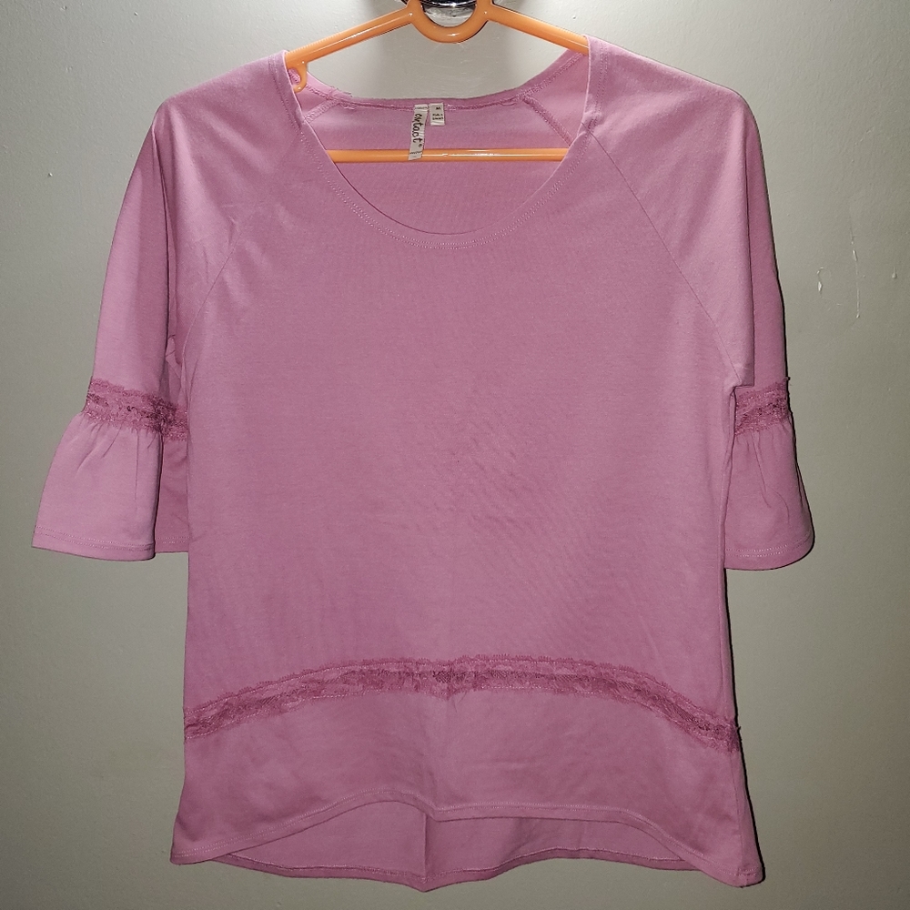 Pink Lace Bell Sleeve Top (Medium)